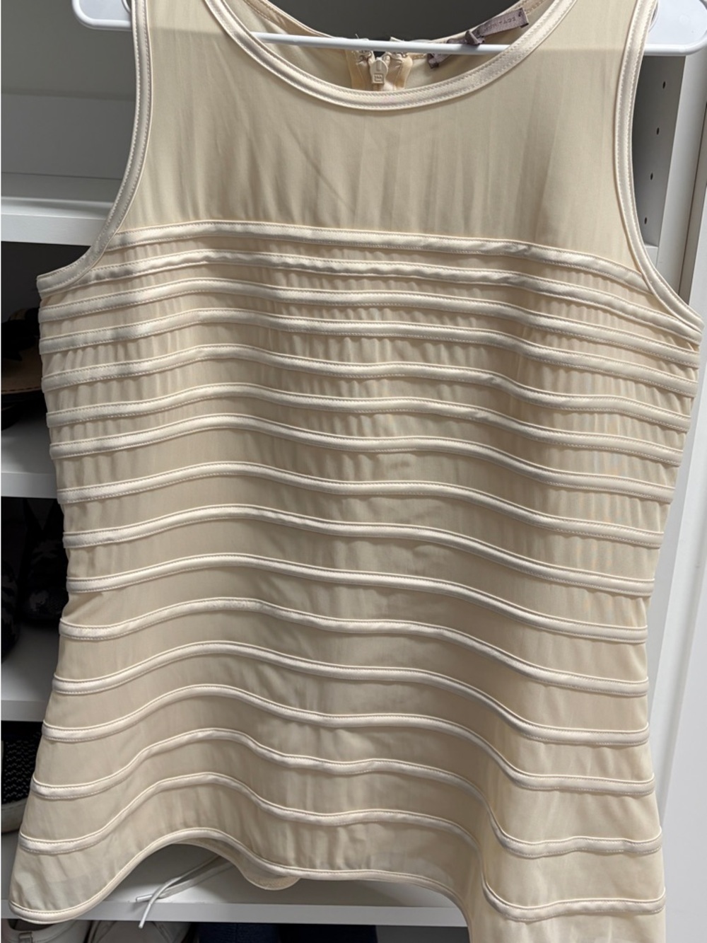 Halston Heritage Cream Satin-Look Tank withTrim